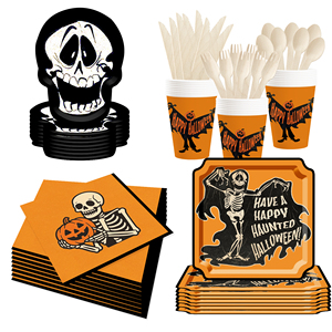 DAMAI Customized Halloween Theme Party Supplies with Skull Mask Disposable Party Paper Plates Napkins Cups Party Tableware Set - Product Image 3