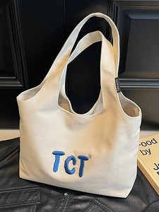 MX Eco Friendly Canvas Tote Bag with Letter Embroidery Reusable <b>Handbag</b> for Daily Use - Product Image 2