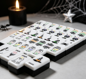 Set di Lusso di Tessere Mahjong Americane per Halloween, 160 Pezzi, 2 Strati, in Acrilico Inciso con Design <span class=keywords><strong>Hocus</strong></span> <span class=keywords><strong>Pocus</strong></span> per Serate di Gioco e Regali - Product Image 3