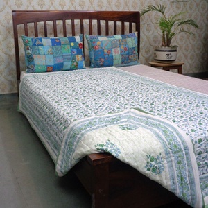 Trendy Kali Green <b>Indian</b> Geometric Hand Block Printed Soft Organic Cotton <b>Quilt</b> All-Season Twin Size Best Quality Low Hotel - Product Image 3