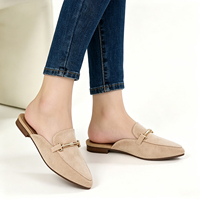 Mules plates à bout pointu pour femmes, très tendance, avec boucle métallique décorative, idéales pour l'extérieur