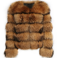 Chaqueta Corta de Invierno con Cuello Redondo de Piel Auténtica, Cierre Oculto, Piel de Mapache Natural, Abrigo Cálido para Mujer