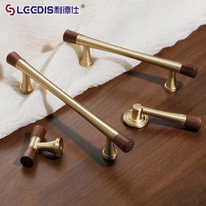 Lgedis Brass <b>Cabinet</b> Handle Walnut Wood Bar Vintage Style Wardrobe Drawer Single Hole Retro Furniture Hardware - Product Image 1