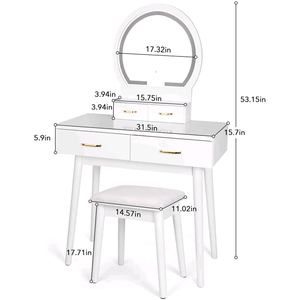 Combohome Meuble de chambre de luxe, <span class=keywords><strong>Coiffeuse</strong></span> moderne en panneau de bois avec <span class=keywords><strong>miroir</strong></span> de maquillage à éclairage LED et rangement - Product Image 6