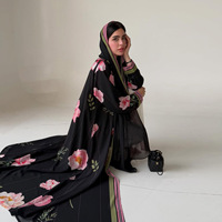 Nouvelle Abaya Kimono Turque Élégante à Imprimé Floral, Vêtement Islamique, Long Cardigan Abaya, Ensemble Hijab pour Femmes Modestes d'Arabie Saoudite