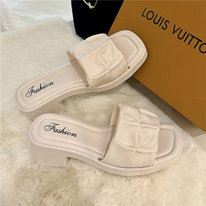 Zapatos de Mujer en Oferta 2024, Nuevas Pantuflas de Mujer con Punta Cuadrada <span class=keywords><strong>Antiarrugas</strong></span>, Zapatos de Tacón Alto Casuales de Verano con Boca de Pescado - Product Image 3