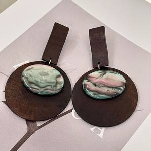 Pendientes de madera con incrustaciones de concha, diseño geométrico, joyería de moda para mujer - Product Image 5