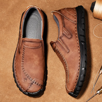 Chaussures pour hommes, bottes antidérapantes, mocassins cousus, semelle souple, respirantes, plates, faites à la main, taille 48, habillées