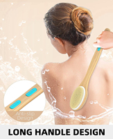 Brosse de douche naturelle Brosse de bain en bois double face Brosse à dos sèche Exfoliation du dos Manche long Poils rigides