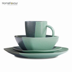 Bleu nordique vaisselle four en céramique émaillée salade plat rond assiette vaisselle ensemble - Product Image 5