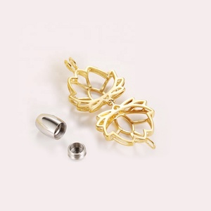 Isunni hueco de oro-Lotus flor forma barato medallón de acero joyería de la cremación urna Collar para las cenizas. - Product Image 3