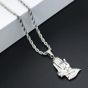 Collier avec pendentif personnalisé en acier inoxydable représentant des mains en prière, Jésus chrétien, pour la prière, la foi, cadeau spirituel - Product Image 3