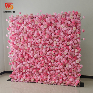 Mur de fleurs artificielles bleues 5D lisse, installation facile, enroulable, carré, romantique, pour mariage et fête - Product Image 5