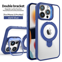 Étui de téléphone de luxe premium à double support magnétique transparent en acrylique + TPU antichoc 17/16/15 Pro Max avec protection d'appareil photo sans fil