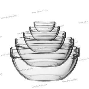 उच्च borosilicate ग्लास घरेलू 5-टुकड़ा ग्लास संरक्षण कटोरे सेट रसोई दौर पारदर्शी कांच का कटोरा के साथ कवर