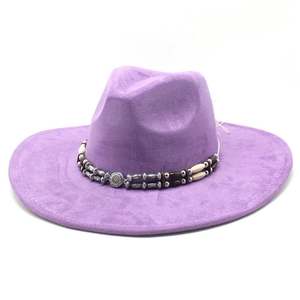 Sombrero de vaquero de gamuza estilo western con ala grande para hombre y mujer, sombrero de vaquera rosa, sombreros Fedora de fieltro - Product Image 4