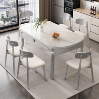 Ensemble de table et chaises de salle à manger rectangulaire extensible en marbre et bois, design moderne et luxueux, 4, 6 ou 8 places, pour restaurant et cuisine, meubles complets.