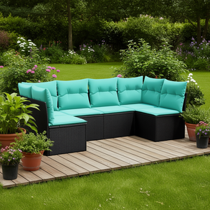 Black <b>Rattan</b> Garden <b>Sofa</b> Set 6 Seater Weather Resistant Outdoor Furniture Contemporary Design - Product Image 2