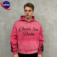 QZFSO Sweat-shirt à capuche en coton, avec impression sérigraphiée personnalisée, appliqué, patch brodé effet vieilli, délavé soleil, délavé à l'acide et strass