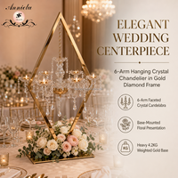 Candélabre en cristal suspendu ANNIELU Factory, avec cadre géométrique en diamant doré miroir, pour décoration de centre de table de mariage