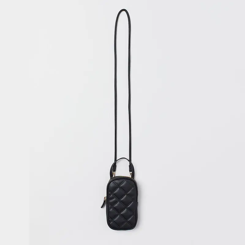 Custom Black PU Leather Cross Body Shoulder Purse Handbags Mini Quilted Smartphone Crossbody Bag For Women