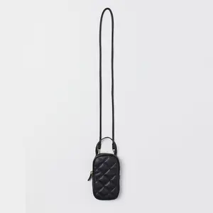 Sac à main à bandoulière en cuir PU noir personnalisé, Mini sac à bandoulière matelassé pour Smartphone pour femmes