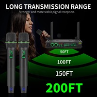 U777 96 Sistema de Micrófono Inalámbrico UHF de Doble Canal Ajustable de 200 pies, Micrófono Dinámico para el Hogar, KTV, Reuniones