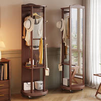 Miroir rotatif multifonctionnel pleine longueur avec porte-vêtements et rangement, miroir de dressing mobile en bois massif pour chambre à coucher