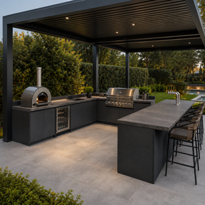 Cucina per barbecue e Grill all'aperto di lusso per ville Forno elettrico integrato su misura e griglia in acciaio inossidabile - Product Image 4