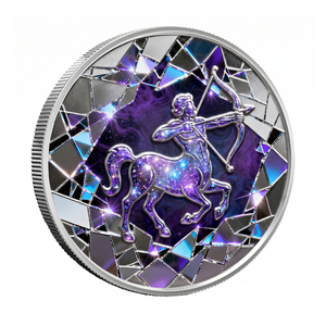 Médaille de collection Signes Astrologiques du Zodiaque, design Mosaïque de miroir brisé rond en cuivre, thème Nébuleuse Céleste Galaxie, Sagittaire Archange - Product Image 1