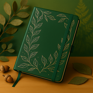 Cuaderno de Hojas Doradas Verde Oscuro, Papel Grueso de 160 g/m², Tapa Dura, A5, Cuaderno Punteado, Marcapáginas de Doble Cinta, Diario para Escribir, Regalo - Product Image 2
