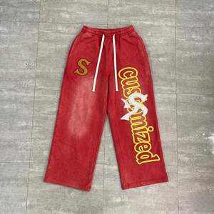 <span class=keywords><strong>Pantalon</strong></span> de survêtement ample et épais pour homme, personnalisé avec impression sérigraphique, effet délavé à l'acide et usé par le soleil, avec appliqué brodé - Product Image 2