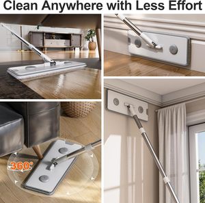 Rectangle Steel <b>Plastic</b> Basket Flat Floor Mop Bucket Set Hands-Free High Durability <b>Sliding</b> Wringing Microfiber Cleaning System - Product Image 5