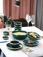 أدوات مائدة صيني من Crokery, أدوات مائدة خزفية من الصين ، أدوات مائدة من البورسلين ، أدوات مائدة عشاء متوفرة باللون الأسود والأخضر الداكن ، للبيع بالجملة