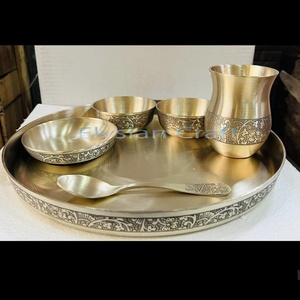 Pure Bronze / Kansa 6 piezas Vajilla Thali Set con cuencos Pudín y vidrio para beneficios de salud y Yoga y Vintage - Product Image 6