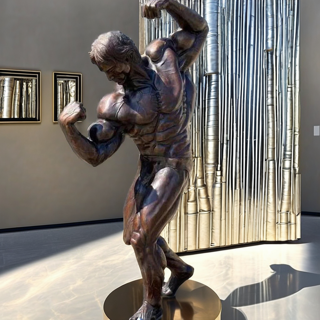 有名な等身大の強いボディービル筋肉男像筋肉男の金属ブロンズ彫刻