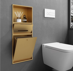 Poubelle de toilette étroite encastrée en acier inoxydable doré, étanche et brossée, pour hôtel, avec <span class=keywords><strong>niche</strong></span> intégrée pour mouchoirs - Product Image 2