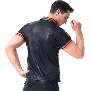 Canotta Aderente da Uomo in Pelle <span class=keywords><strong>Nera</strong></span> PVC Elastica per Feste e Club - T-shirt <span class=keywords><strong>Attillata</strong></span> da Uomo per Dropshipping - Product Image 4