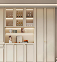 Luxuriöses Wohnzimmer-Glasschrank mit Holzelementen, Moderner TV-Ständer mit Stauraum & LED-Beleuchtung, Wandeinheit