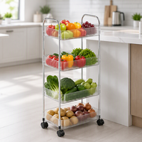 Étagère de rangement de cuisine haut de gamme transparente à quatre niveaux, chariot mobile portable, étagère de rangement au sol