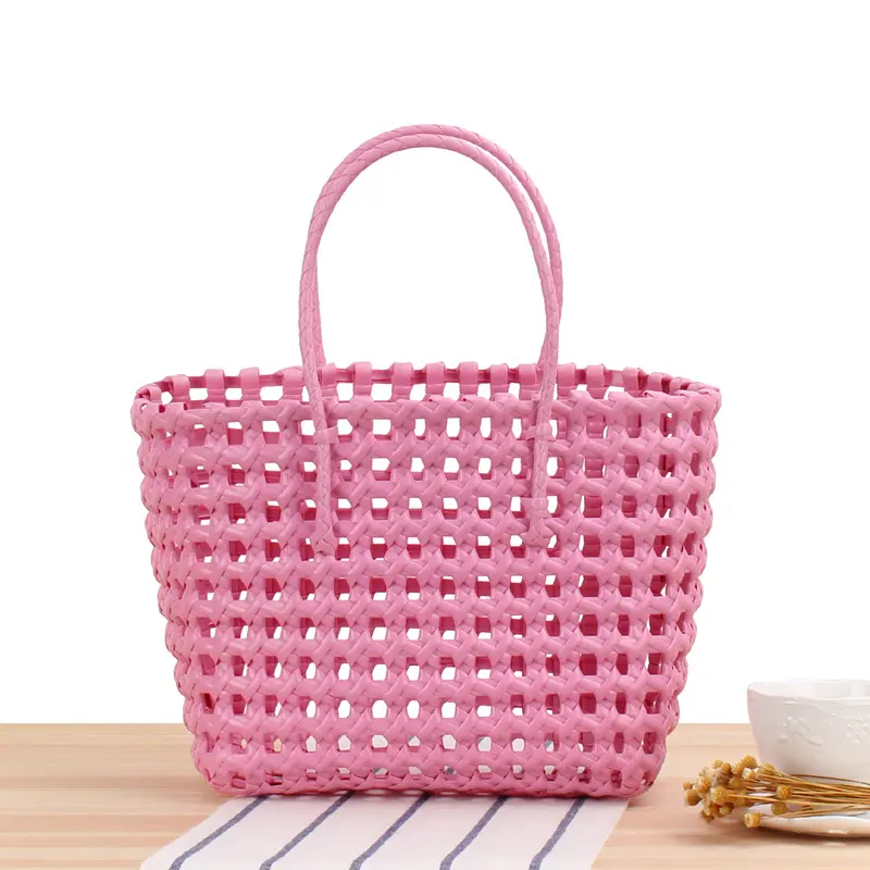 Cesta de pvc para mulheres, nova cesta de pvc feita à mão para compras feita de plástico impermeável