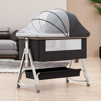 Lit de bébé pliable portable 3-en-1 avec panier de rangement intégré pour nouveau-né