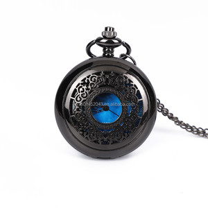 Nuova collana Vintage con stella decorata orologio al quarzo Casual antico stile europeo-americano vuoto nero orologio da tasca - Product Image 1