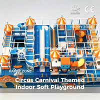 Équipement de terrain de jeu intérieur commercial pour cirque et carnaval, structure de jeu souple en mousse multi-niveaux avec trois toboggans, thème jungle colorée