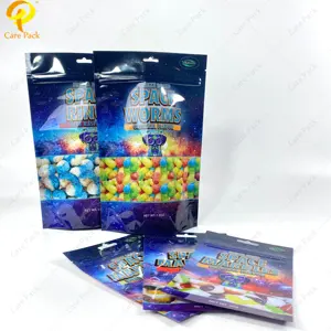 Impresión personalizada colorido brillante papel de aluminio cremallera comida snack nueces gomitas embalaje bolsa de pie