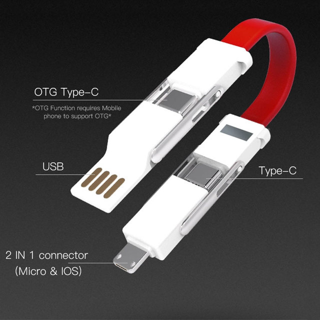 Mini Size Emergency Charging and Data Transfer Magnet USB a 8pin Type C Micro OTG 4 in 1 Keychain USB Cable