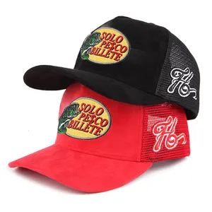 Maglia personalizzata per cappello da camionista in velluto con Logo ricamato 3d a 5 pannelli di alta qualità personalizzata