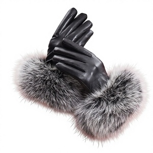 Guantes de cuero lisos térmicos casuales de invierno con pantalla táctil para mujer, al por mayor - Product Image 3