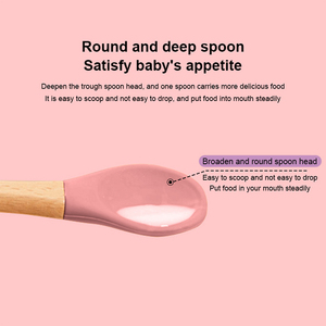 Safe BPA Free Baby Wooden Spoon Set Silicone Handle Non-Toxic Toddler Kids First Mealtime Cutlery Fork Utensils Dinnerware - Product Image 4