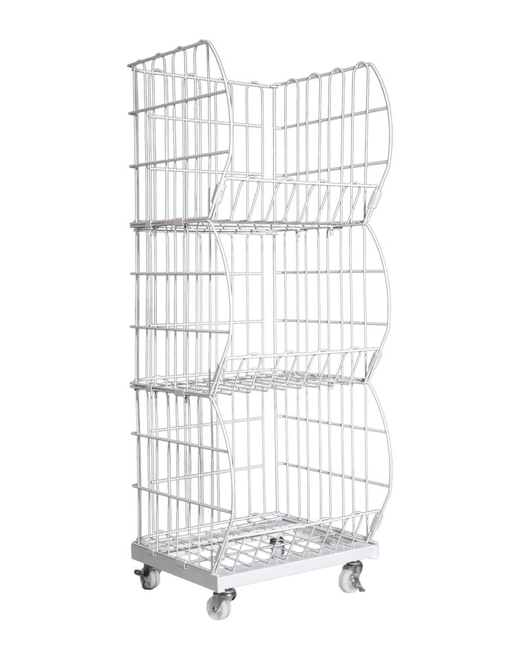 3-Tier Retail Display Rack Wire Mesh Market Basket with Wheels Round ...